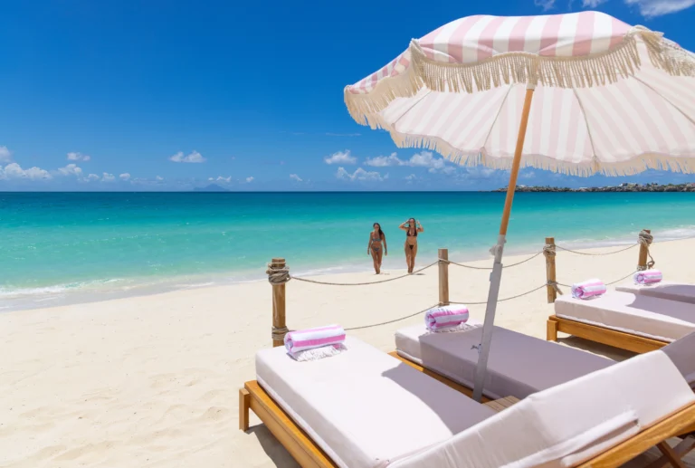 Sunbeds overlooking the Caribbean Sea at Babacool