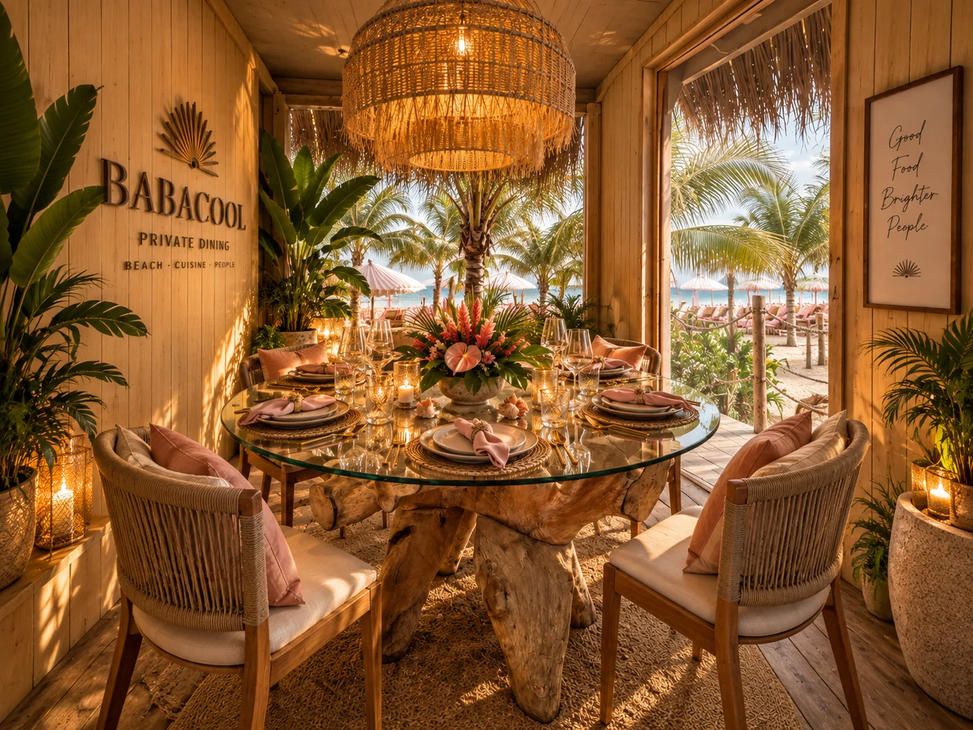 The private dining table inside Cabana Caraïbes