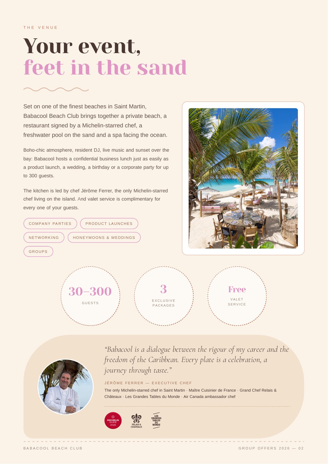 Page 2 of the Babacool Private Events and Buyouts brochure