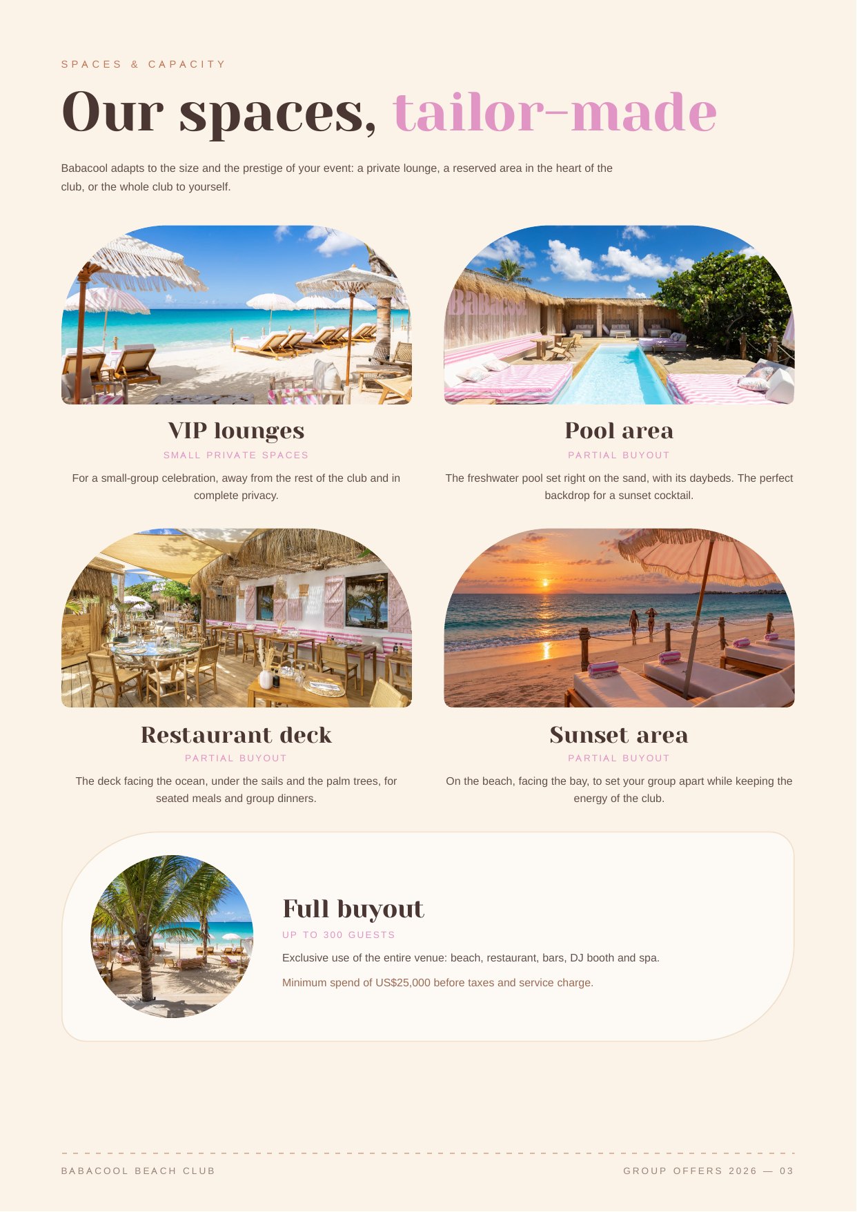 Page 3 of the Babacool Private Events and Buyouts brochure
