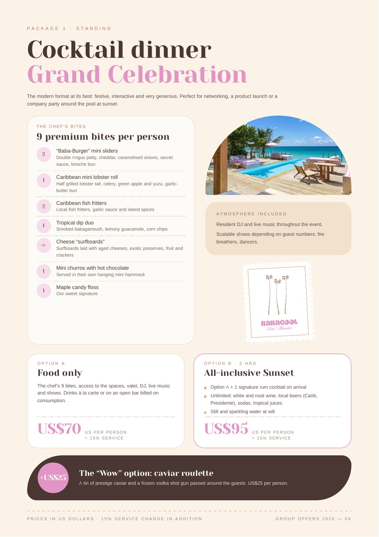 Page 4 of the Babacool Private Events and Buyouts brochure
