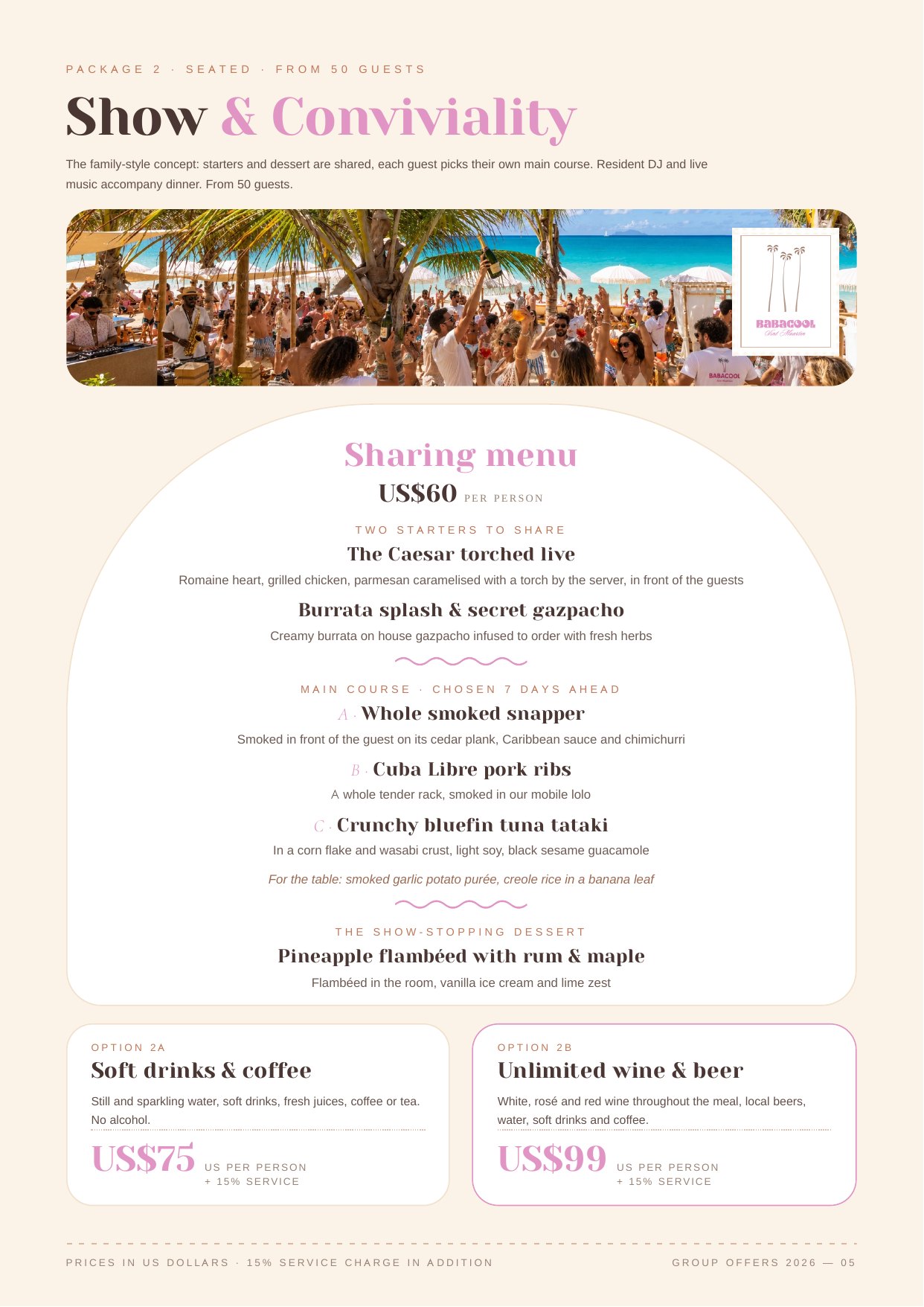 Page 5 of the Babacool Private Events and Buyouts brochure
