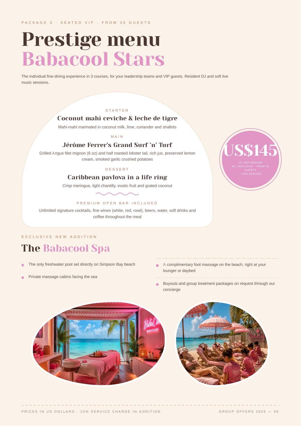 Page 6 of the Babacool Private Events and Buyouts brochure