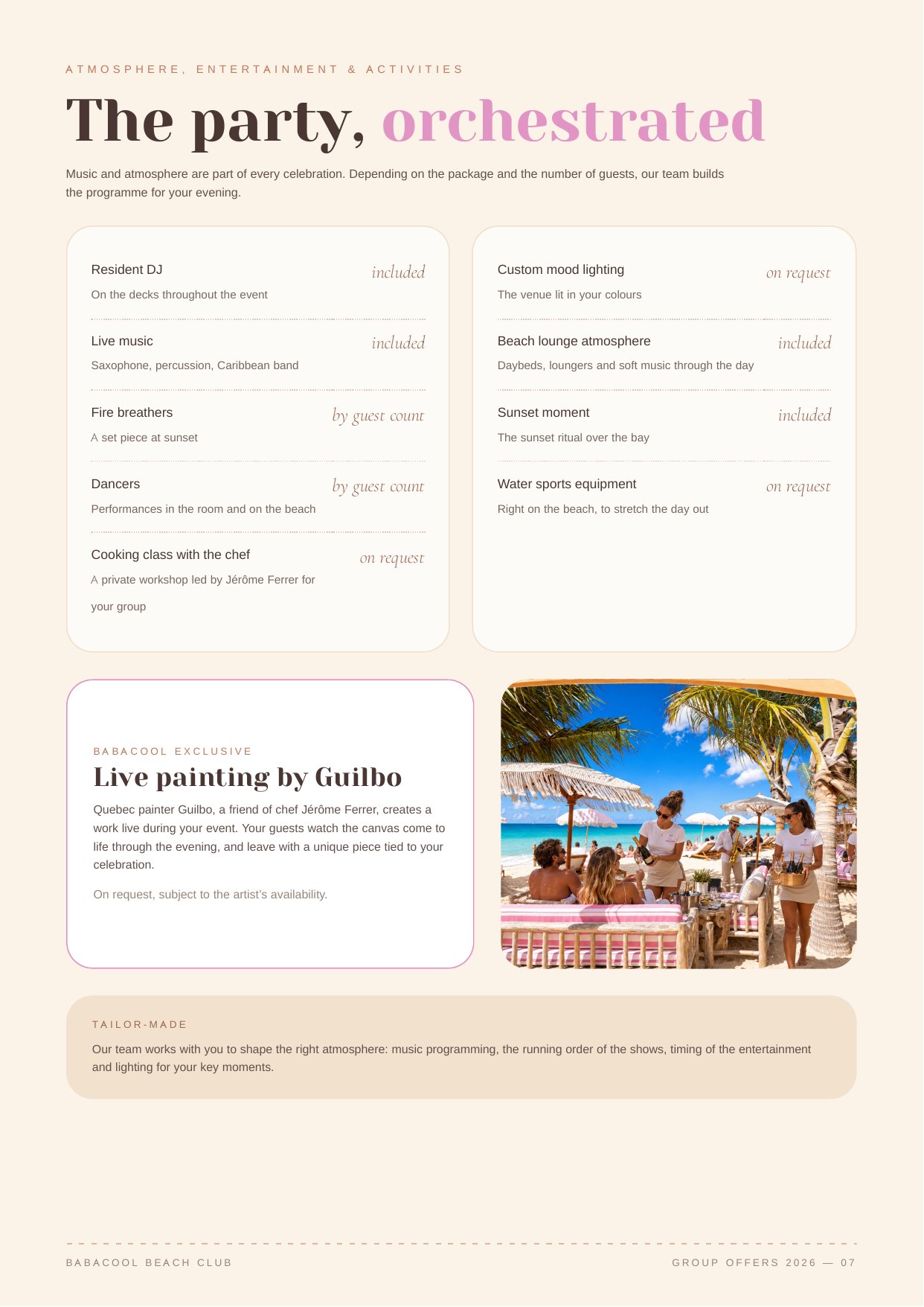 Page 7 of the Babacool Private Events and Buyouts brochure