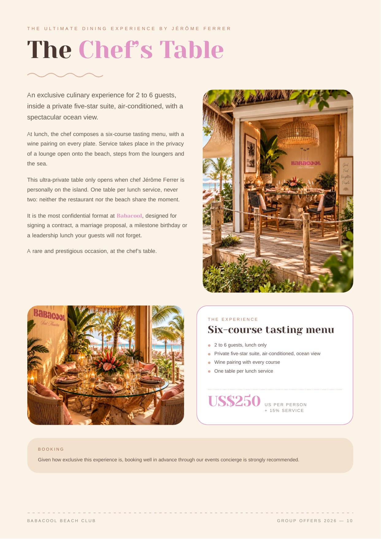 Page 10 of the Babacool Private Events and Buyouts brochure
