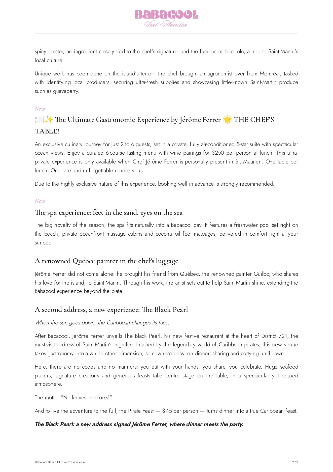 Page 2 of the Babacool press kit