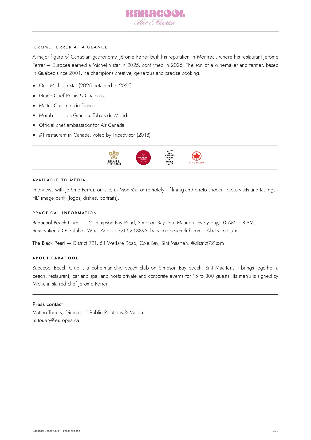 Page 3 of the Babacool press kit