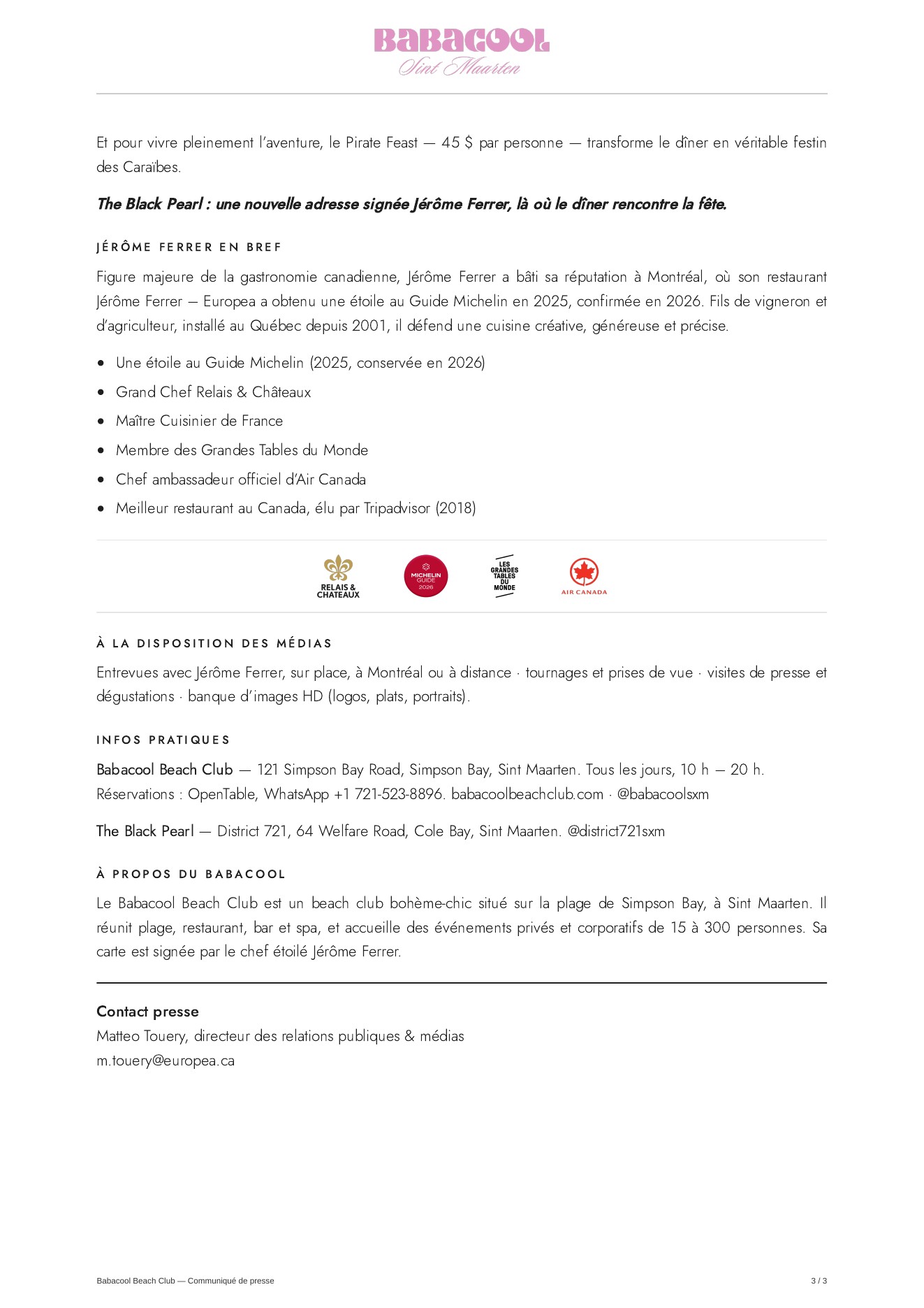 Page 3 du dossier de presse Babacool